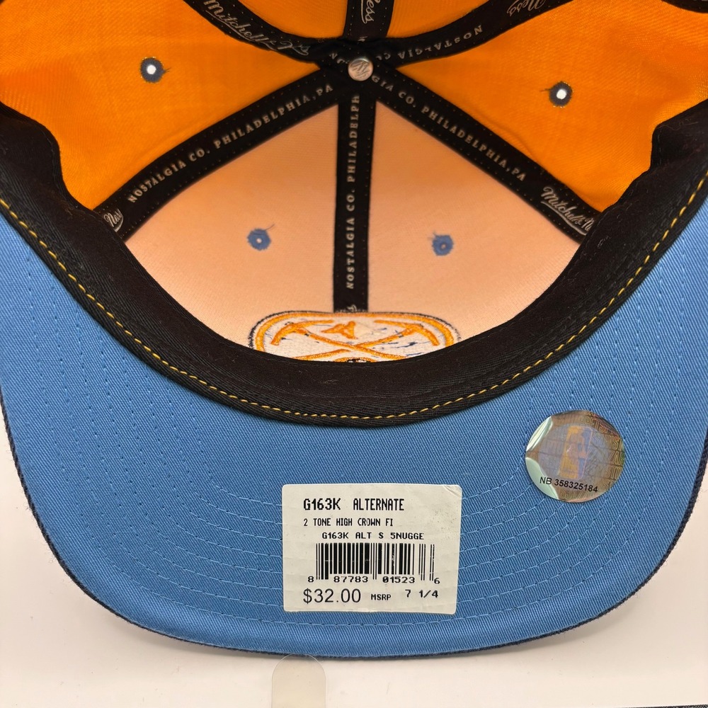 Mitchell & Ness Denver Nuggets Fitted Hat 7 1/4 Yellow Navy High Crown G163K - Picture 5 of 6
